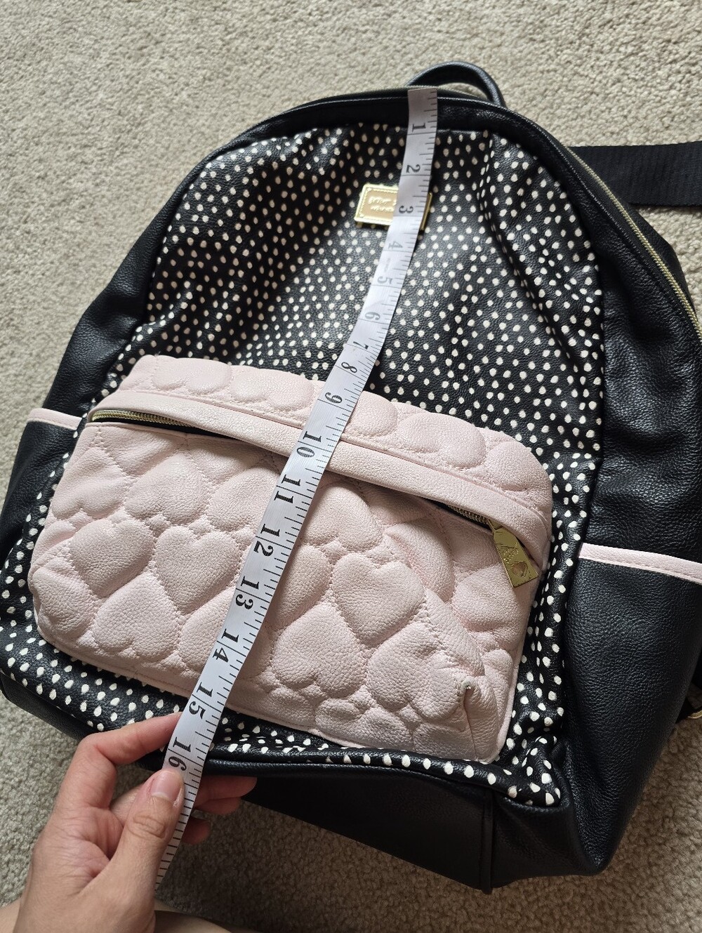 Betsey Johnson Backpack Pink Black DOTS Quilted Hearts Festival Travel Bag - Picture 15 of 16